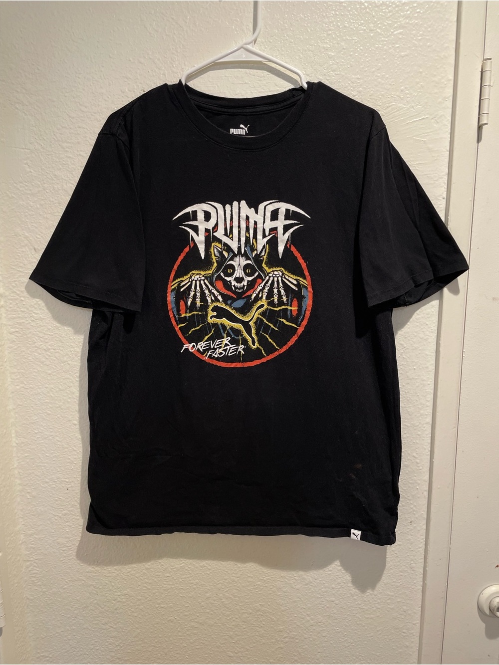 💀⚡ PUMA Heavy Metal Cat Skull Graphic T-Shirt Black Men's L